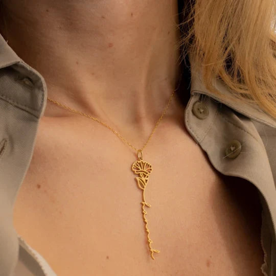 Birth Flower Signature Name Necklace