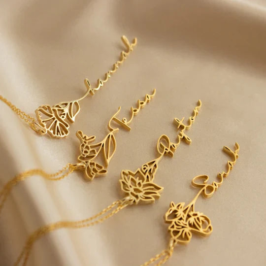 Birth Flower Signature Name Necklace