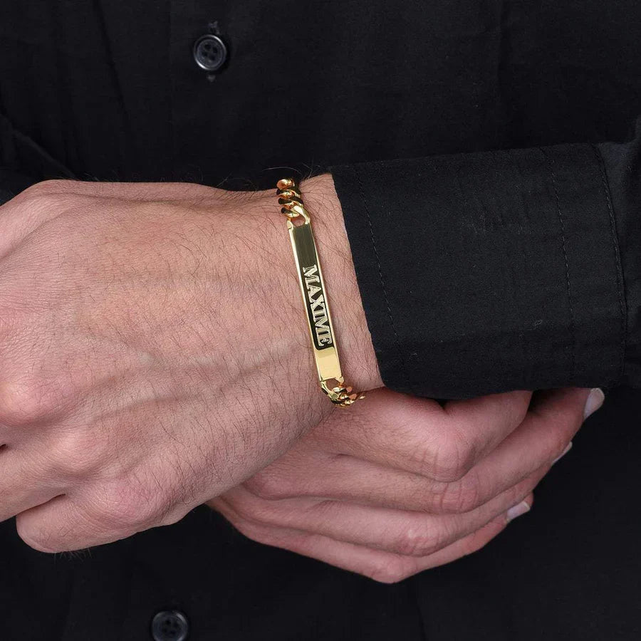 ENGRAVED MENS BRACELET SILVER PLATED