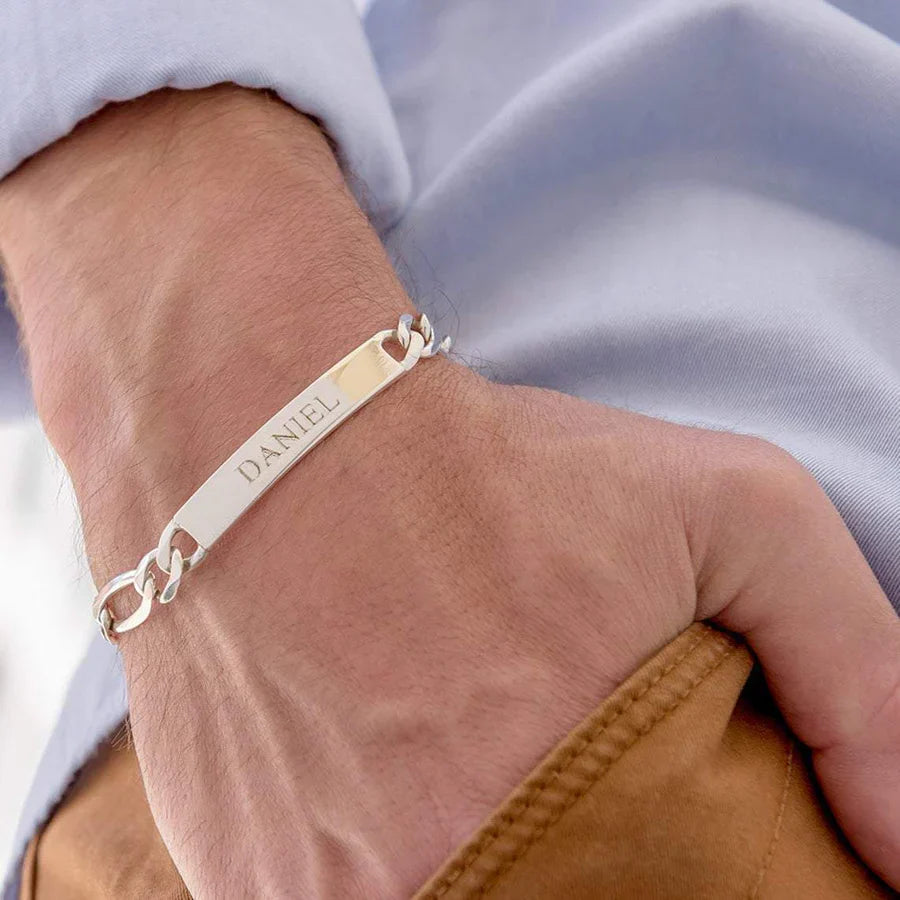 ENGRAVED MENS BRACELET SILVER PLATED