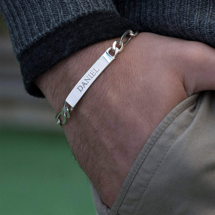 ENGRAVED MENS BRACELET SILVER PLATED