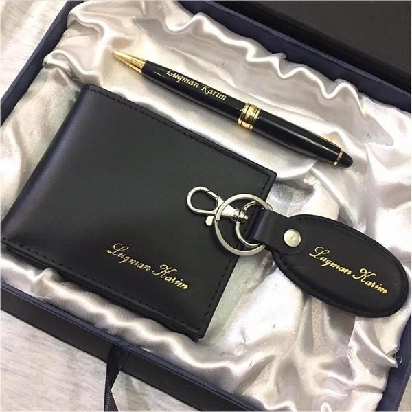 Customized Name Engraved Wallet keychain pen (black+brown)