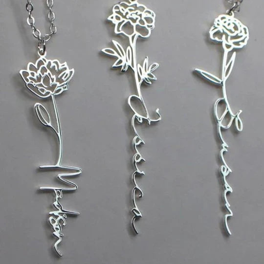 Birth Flower Signature Name Necklace