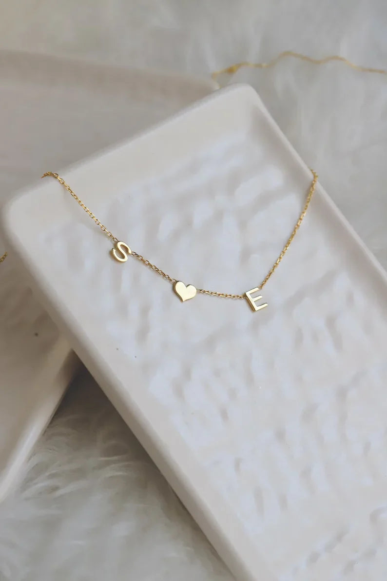 Minimalist Heart initial Necklace