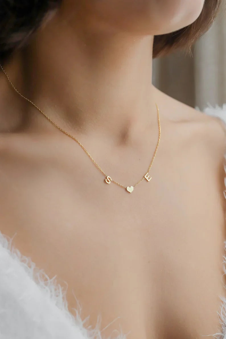 Minimalist Heart initial Necklace
